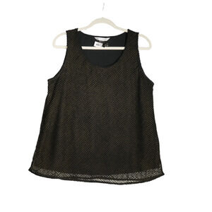 Peter Nygard Blouse Womens XL Black Gold Tank Lined Career Casual Sleeveless Top